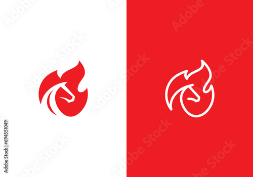 horse with fire logo, negative space style design template