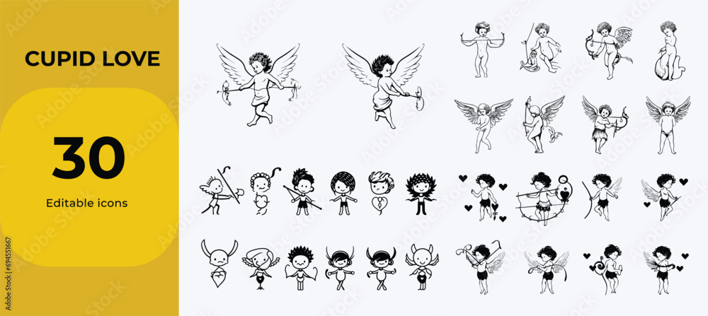 Cupid Vector icon set, Love Arrow Illustration, Cherub Character Design, Valentine's Day Graphics, Romantic Cupid Art, Valentine's Card, Banner Artwork, Cherubim