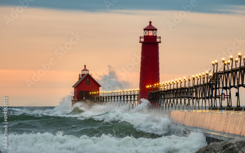 Grand Haven Lighthouse and surf.