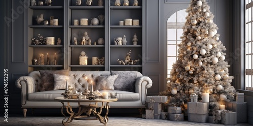 Christmas decorations adorn a beautiful contemporary room s interior.