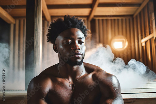 uomo africano in sauna  photo