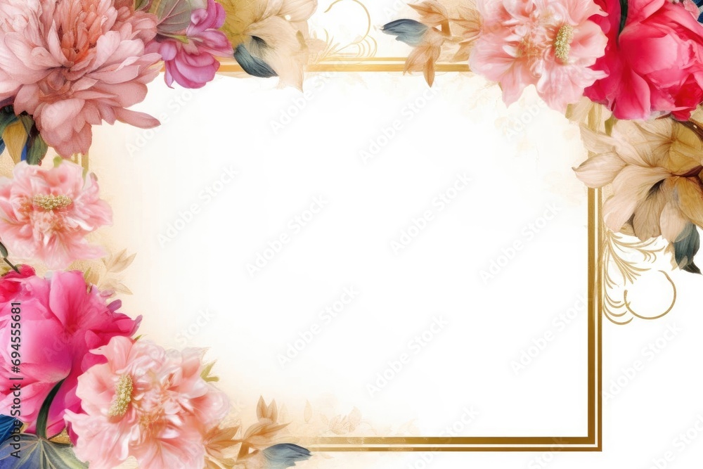An empty pink postcard in the middle, several purple peonies arranged as a frame, on pink background. Top view. Flat lay. Copy space for text. An empty pink postcard in the middle, several purple peonies arranged as a frame, on pink background. Top view. Flat lay. Copy space for text.