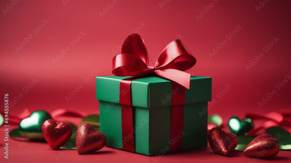 red gift box with ribbon.Created with Generative Ai technology