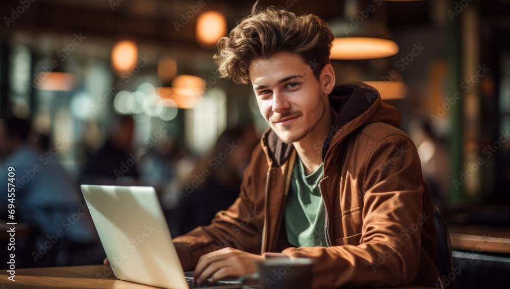 City Chic Workspace: Student with Laptop at Café Table City Chic Workspace: Student with Laptop at Café Table