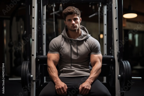 Male model in athletic wear doing a workout in a gym setting