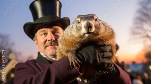 Anticipation and excitement for spring depicted in a photo encapsulating the essence of Groundhog Day. photo