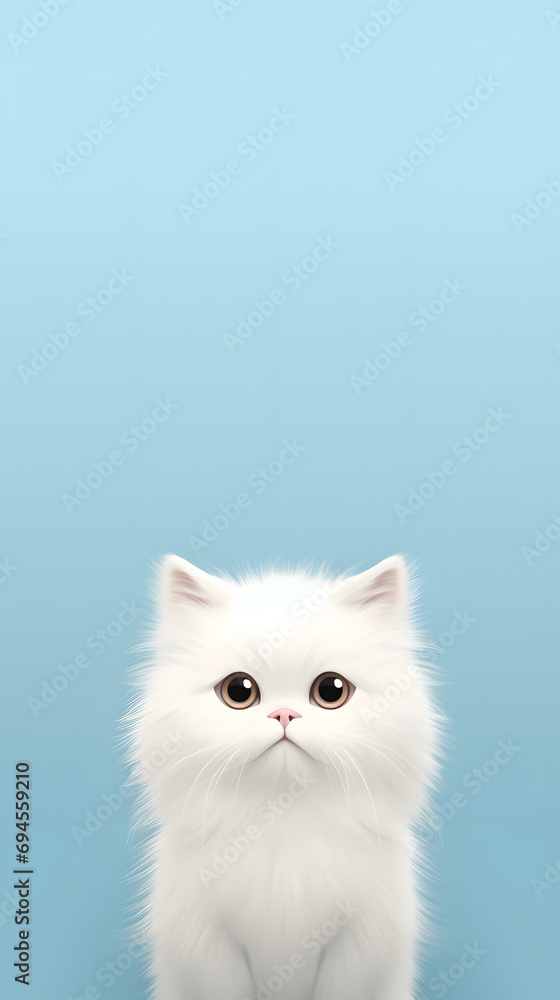 Serene White Cat Against Wallpaper Background