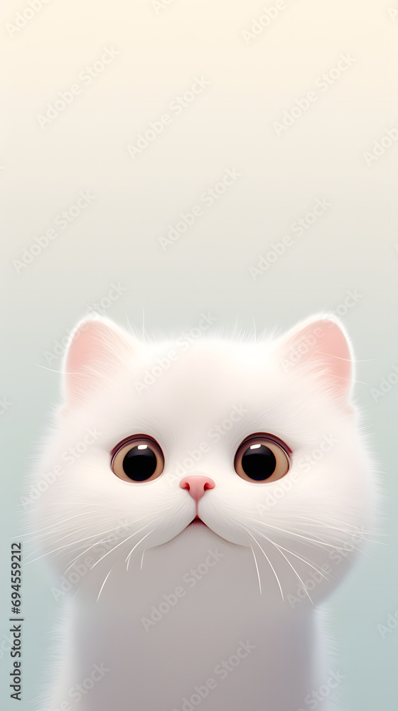 Serene White Cat Against Wallpaper Background Serene White Cat Against Wallpaper Background