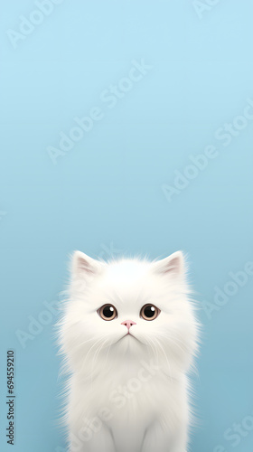 Serene White Cat Against Wallpaper Background photo