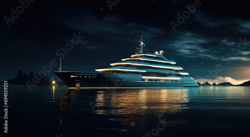 super yacht at night by the sea
