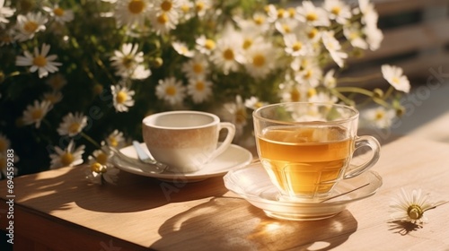 Wallpaper Mural tea with chamomile on a wooden table Torontodigital.ca