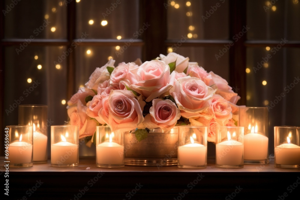 Obraz premium A dreamy wedding background, roses, candlelight, and space for lasting commitments