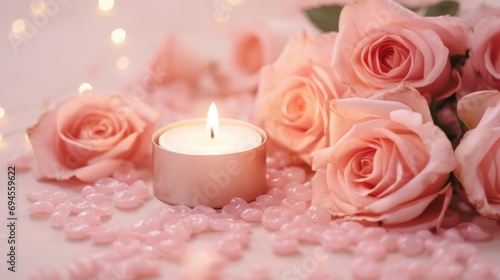 A dreamy wedding background  roses  candlelight  and space for lasting commitments