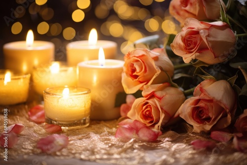 A dreamy wedding background  roses  candlelight  and space for lasting commitments