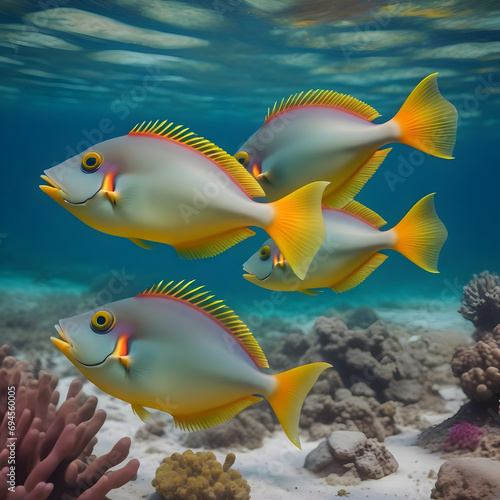 Mexico, Baja California, Revillagigedo Islands. Three colorful trigger fishes swimming near San Benedicto Island.