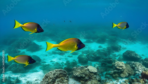 Mexico, Baja California, Revillagigedo Islands. Three colorful trigger fishes swimming near San Benedicto Island.