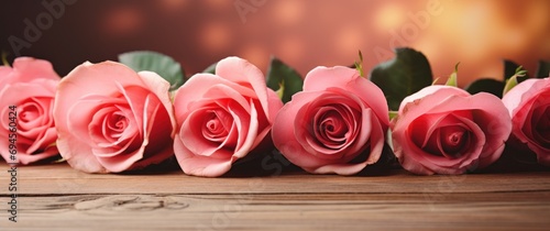 valentines day red roses on wood background