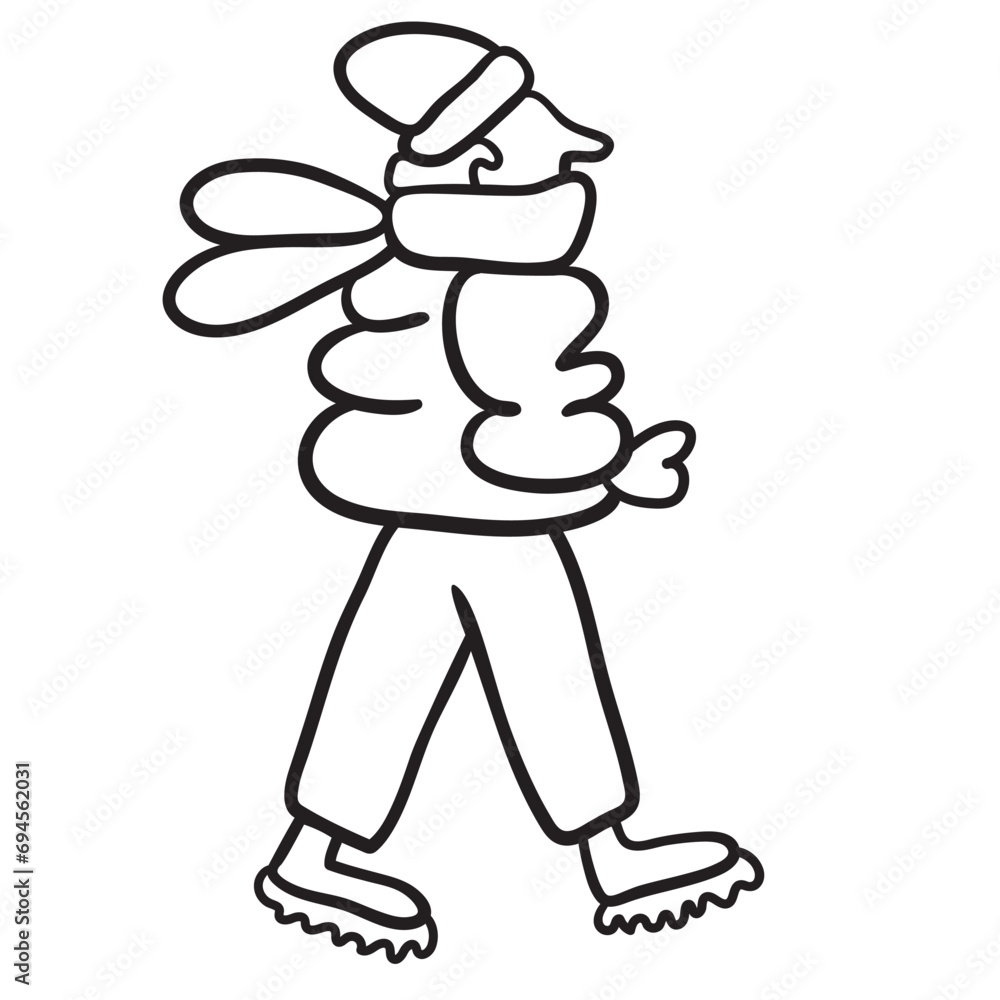 character in winter clothes in doodle style in vector. Template for postcard illustration poster sticker