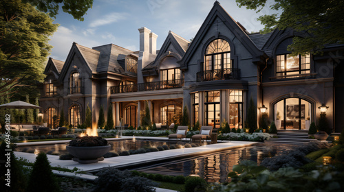 3D rendering image of a luxury house. Generative AI