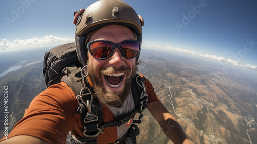 man jumping with a parachute photo
