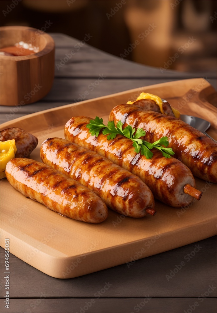 photo of delicious grilled sausage, AI generated