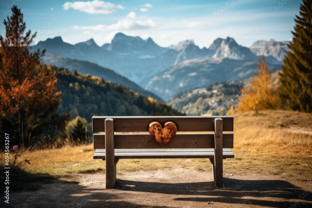 Bench for lovers. Background with selective focus and copy space