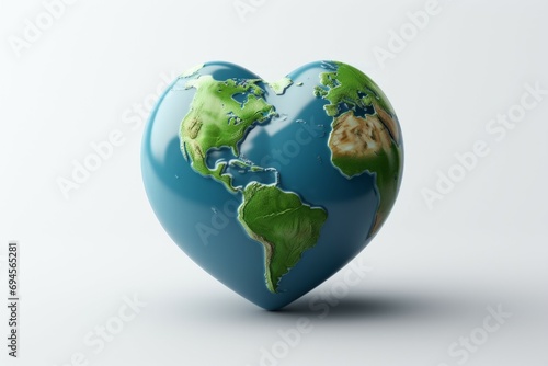 Planet Earth in the shape of a heart with selective focus and copy space photo