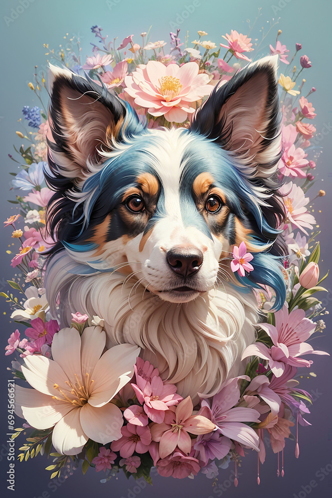 Colourful Fantasy Flower Power Dog