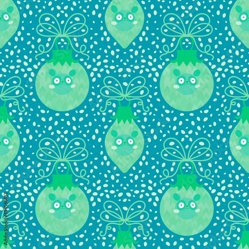 Christmas tree balls seamless bears pattern for wrapping paper and fabrics and linens and new year packaging