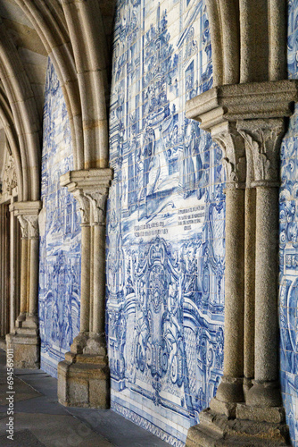 Wall of tiles in the Cathedaral of Porto, Portugal