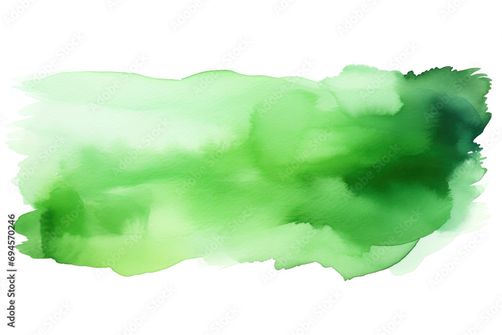 Green Watercolor Brush Stroke on White Background