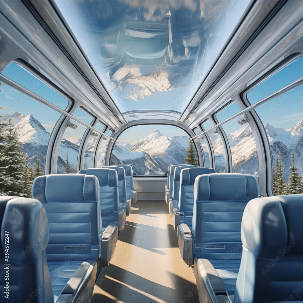 Fototapeta premium View from the train window to the mountains in the winter