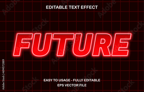 Future editable text effect template, 3d cartoon red neon glossy style typeface, premium vector