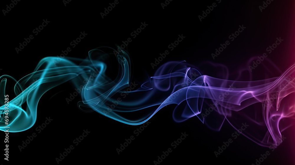 Obraz premium Creative colorful neon green, blue, purple smoke on black background. Abstract background concept with copy space