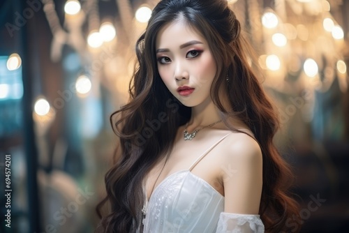 A model with an Asian appearance. Portrait of a woman. Korean makeup. Long beautiful hair