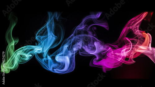 Colorful purple, green, pink, blue smoke with peaks on black background. Rainbow colors abstract background concept