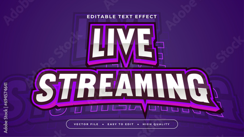 White and purple violet live streaming 3d editable text effect - font style