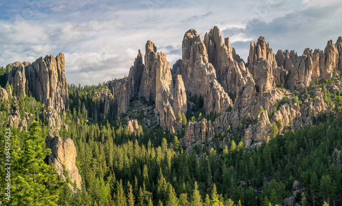 Early morning view of the Cathedral Spires formation at Custer Sate Park - South Dakota from the Needles Highway