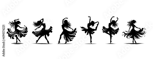 Collection of black silhouettes of dancing girls