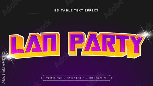 Yellow and purple violet LAN party 3d editable text effect - font style