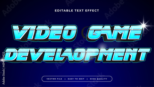 Blue and white video game development 3d editable text effect - font style