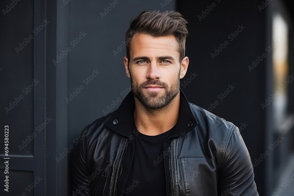 Portrait of a handsome young man on the street at night. Portrait of a handsome young man on the street at night.