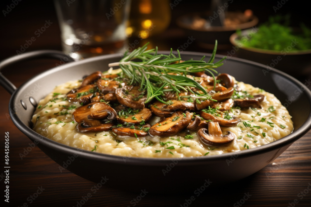 Φωτογραφία A bowl of creamy risotto with wild mushrooms, exemplifying the comfort and richness of Italian risotto dishes
