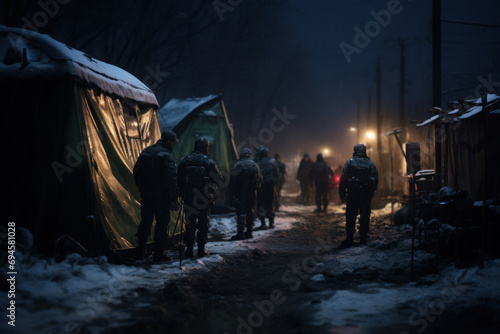 A line forming outside a shelter on a cold winter night, underscoring the urgent need for accessible and adequate housing resources. Generative Ai. © Sebastian