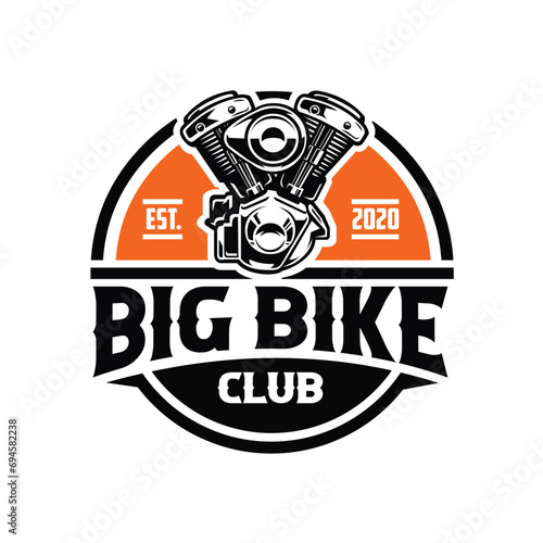 Big Bike Club Circle Emblem Logo. V-Twin Engine Vector Isolated Logo