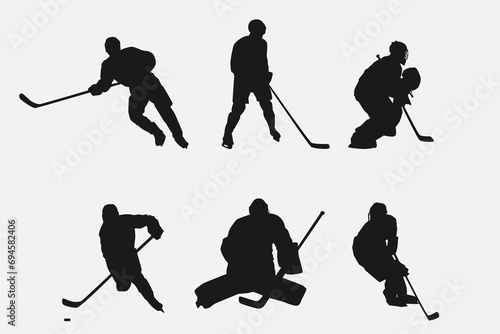 ice hockey player silhouette set collection. isolated on white background. graphic vector illustration.