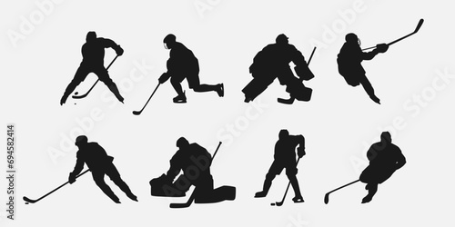ice hockey player silhouette set collection. isolated on white background. graphic vector illustration.