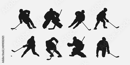 ice hockey player silhouette set collection. isolated on white background. graphic vector illustration. photo