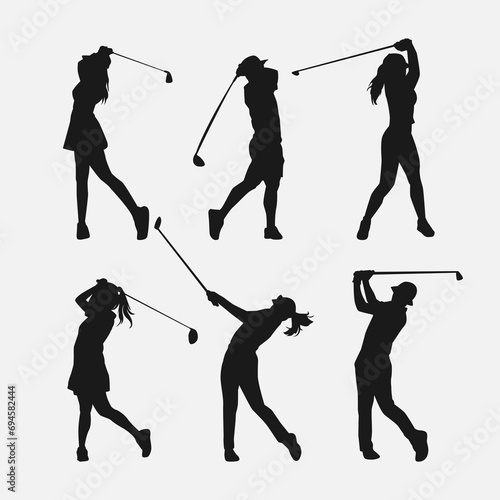 golf player silhouette collection. isolated on white background. sports theme, hobby. graphic vector illustration.