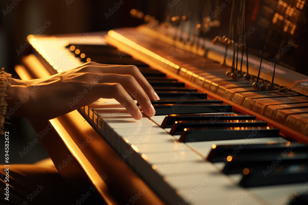 The subtle movements of fingers playing a musical instrument, each note ...